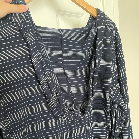 Soft Surroundings | Hooded Button Front Lightweight Striped Cardigan Navy White - Picture 6 of 6